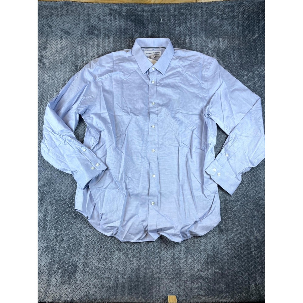 Old Navy Signature Dress Shirt Men 2XL Blue Micro Check Non Iron Slim Fit Formal
